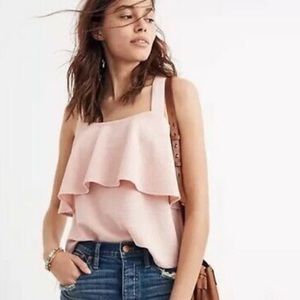 Madewell light pink ribbed ruffle top women’s blouse tank top (medium)